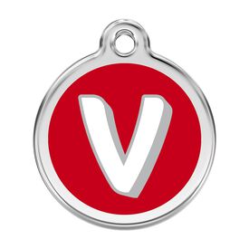 Red Dingo Placa identificativa Acero Inoxidable Esmalte Alfabeto Letra V Rojo para perros