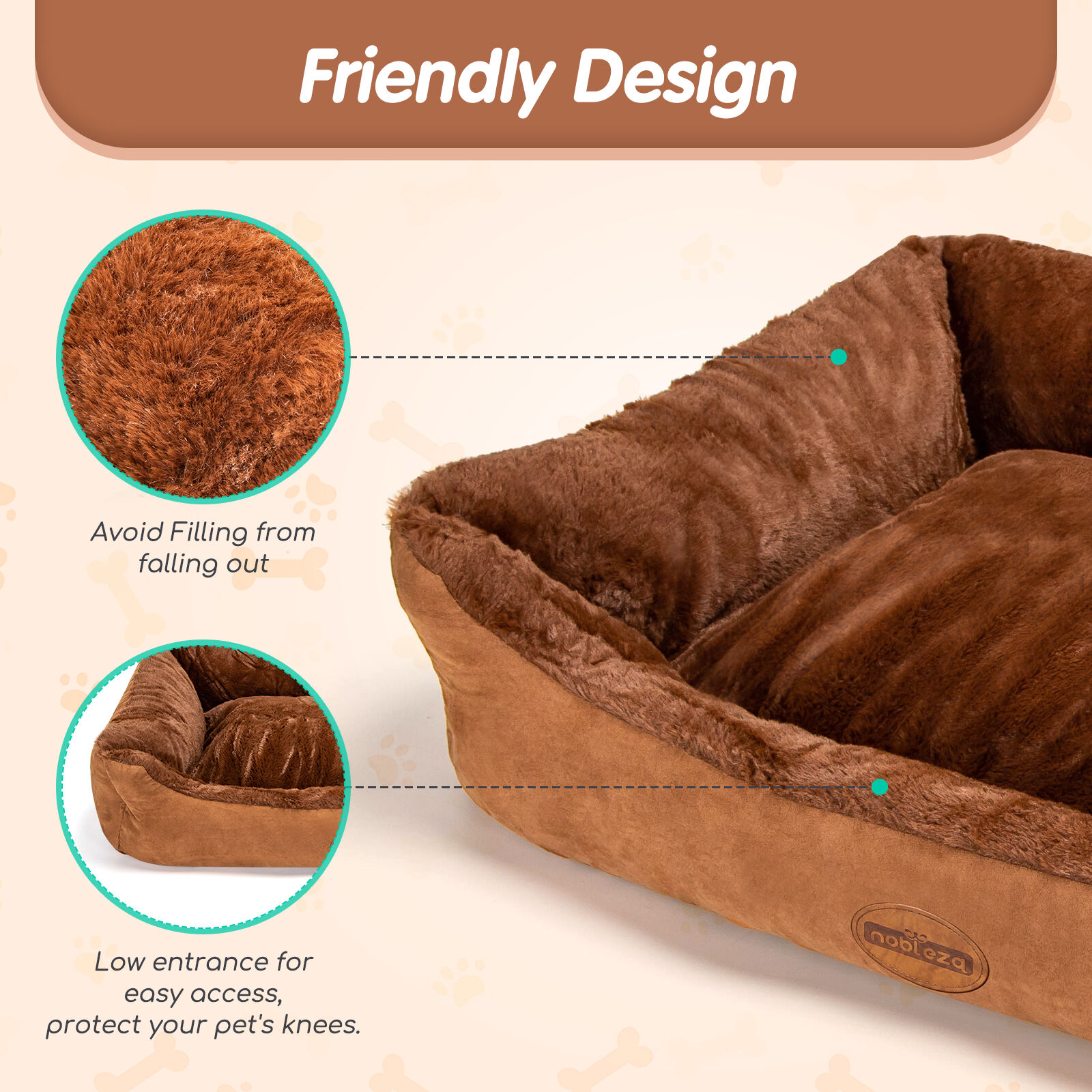 Nobleza Cama Perro Peque&ntilde;o, Ortopedica Cama de Perro, Cama para Perro Lavable, Cojin Perro, Sof&aacute; Cama para Perro Mullida y Comoda, Cesta Perro, Marr&oacute;n Oscuro, M, 75x50x20cm, , large Imagen numero 4