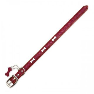 Collar de piel con huesitos para perros color Rojo