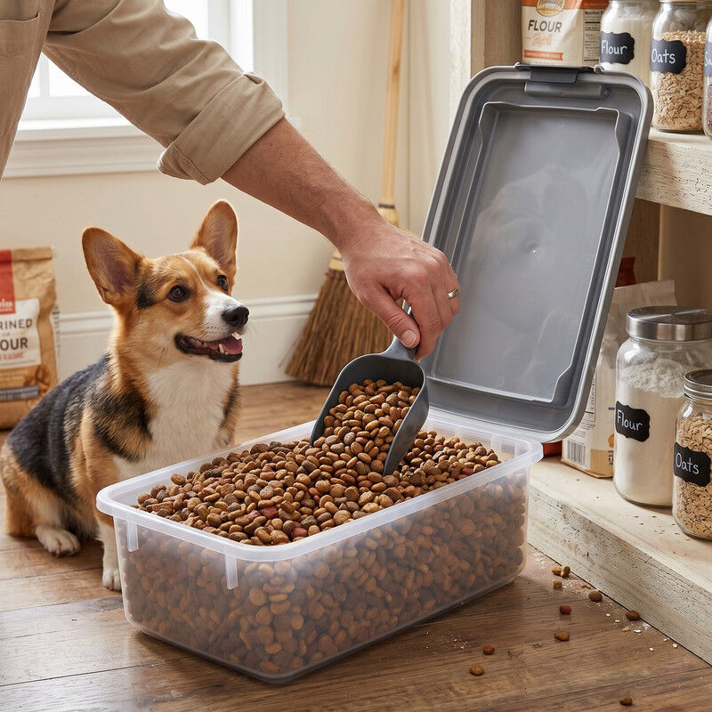Nobleza Contenedor de Comida para Mascotas 10L, Cubo Herm&eacute;tico para Pienso con Ruedas y Tapa Abatible, Tanque Transparente de Almacenamiento con Pala, Libre de BPA, Gris, , large Imagen numero 2