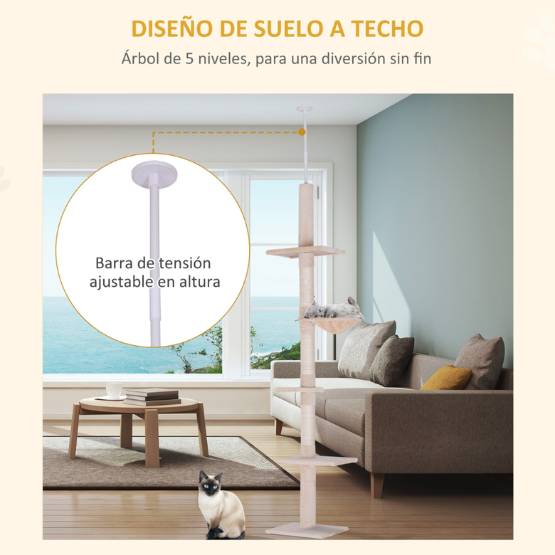 PawHut Rascador con poste de techo PawHut para gatos color Beige thumbnail