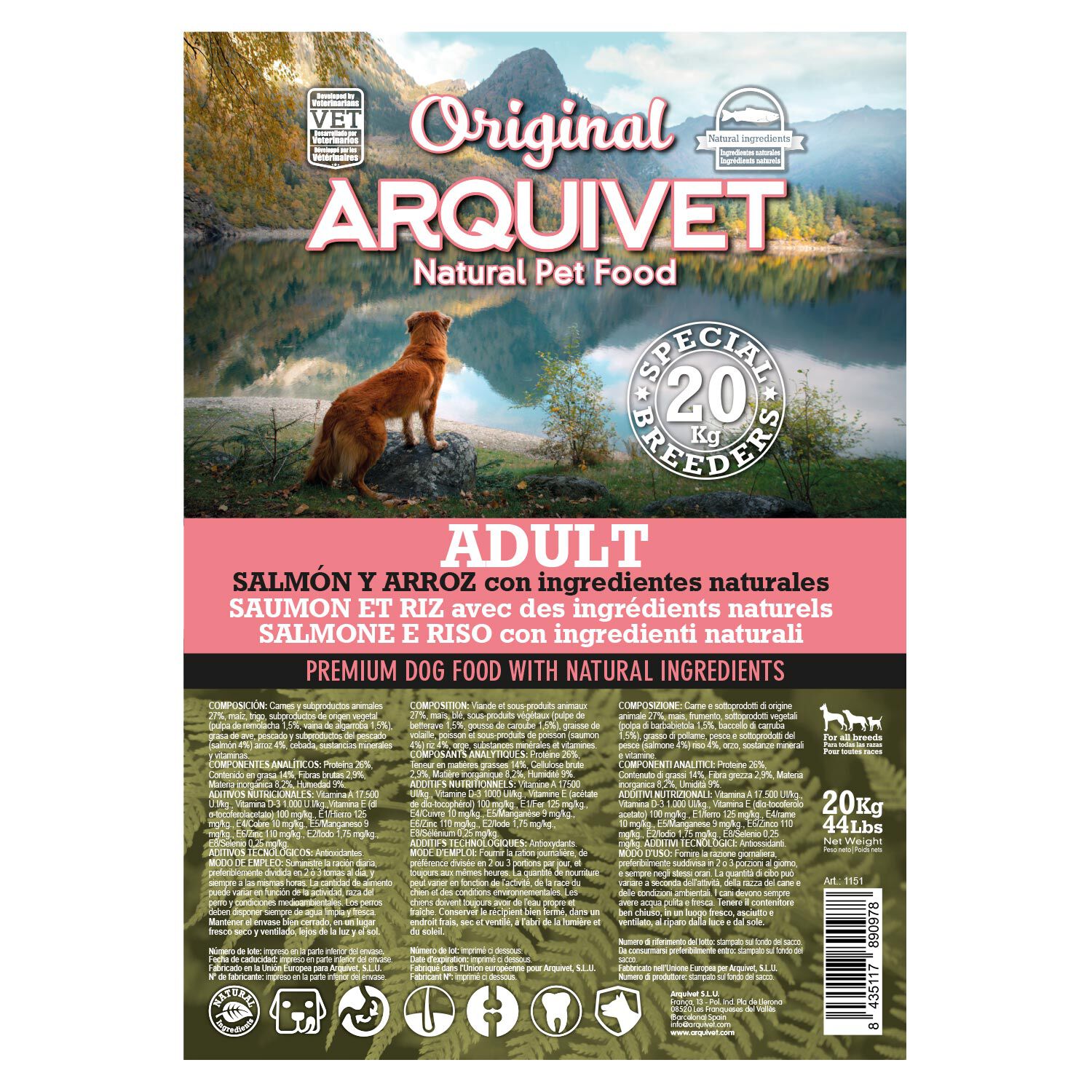 ARQUIVET DOG ORIGINAL - Adult Salmon 20Kg, , large Imagen numero 1