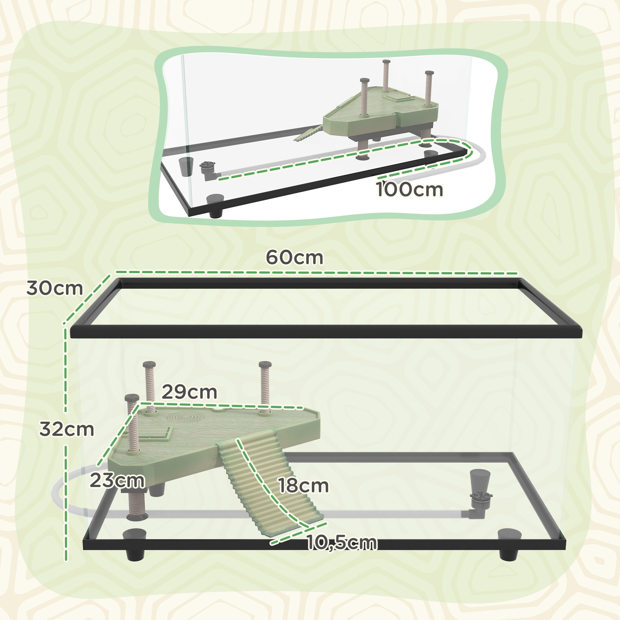 El acuario para tortugas PawHut de 50 L es un h&aacute;bitat espacioso dise&ntilde;ado para peque&ntilde;as tortugas de hasta 5 cm. Cuenta con una plataforma para tomar el sol y vidrio templado de 5 mm para una observaci&oacute;n clara., , large Imagen numero 3
