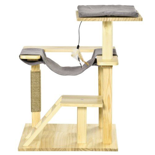 PawHut &aacute;rbol rascador madera natural para gatos, , large Imagen numero 4
