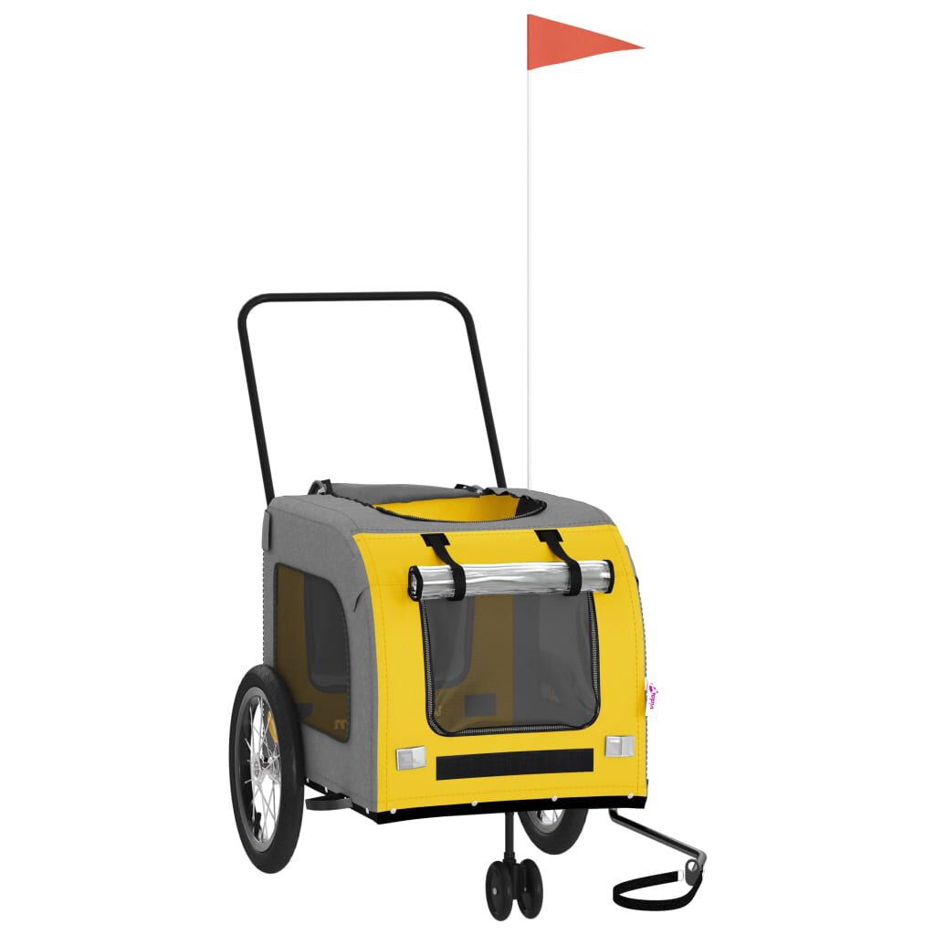 vidaXL Remolque de bicicleta mascotas hierro tela Oxford amarillo gris, , large Imagen numero 2