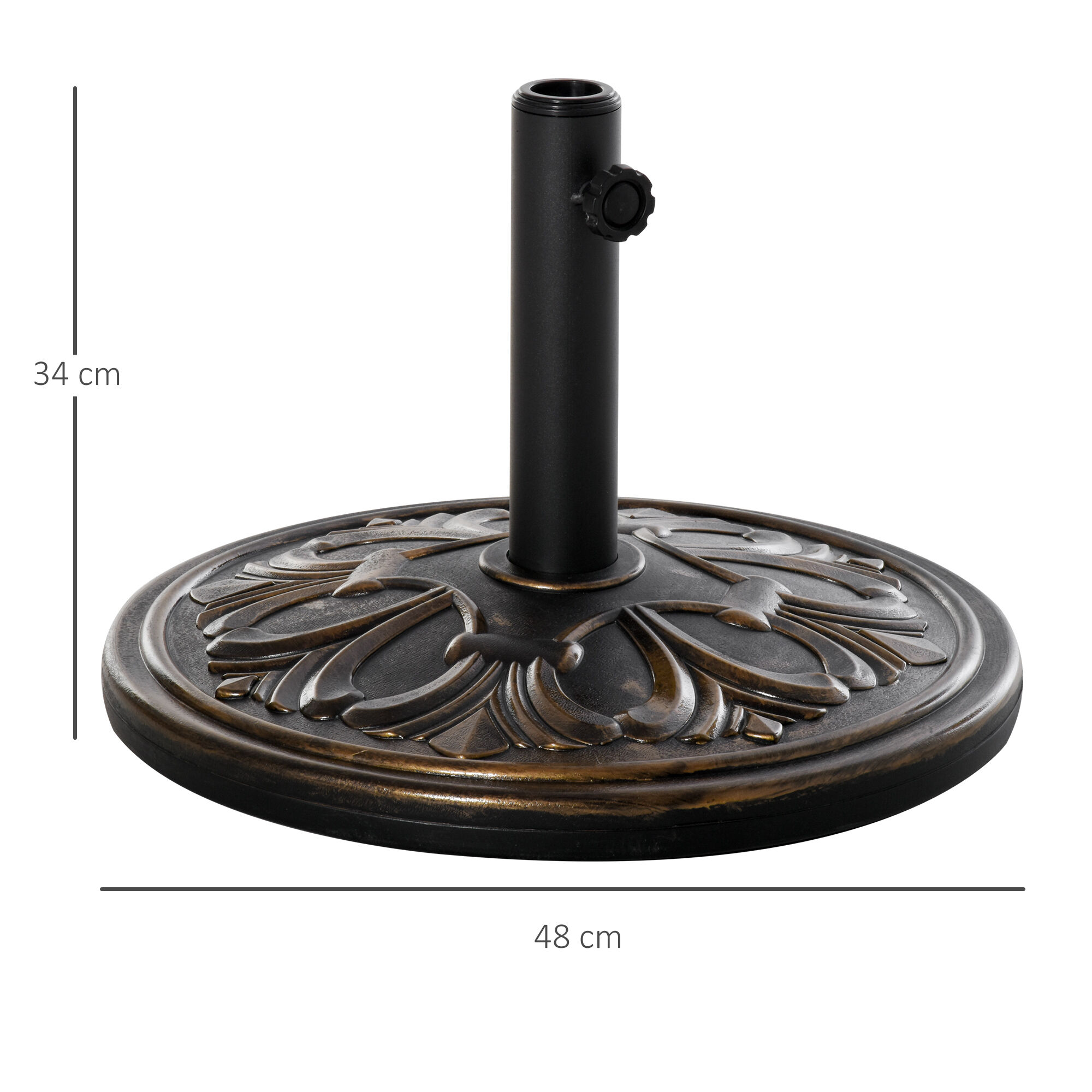 Outsunny Base de Sombrilla Peso 13 kg Soporte para Parasol Redondo de HDPE y Cemento para Poste de Paraguas de &Oslash;35/38/48 mm para Terraza Patio Jard&iacute;n Playa &Oslash;48x34 cm Bronce, , large Imagen numero 3