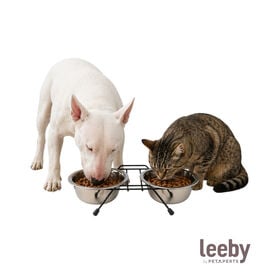 Leeby Comedero Doble de Acero Inoxidable con Soporte para perros y gatos