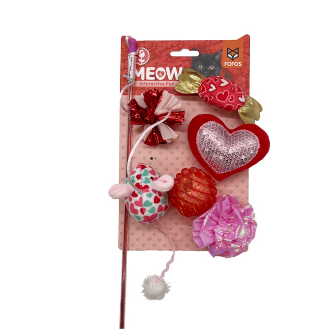 FOFOS | Set de 6 Juguetes  &ndash; Incluye Varita y Juguetes Sueltos con Lentejuelas (Colecci&oacute;n D&iacute;a de San Valent&iacute;n) - Para Gato, , large Imagen numero 1
