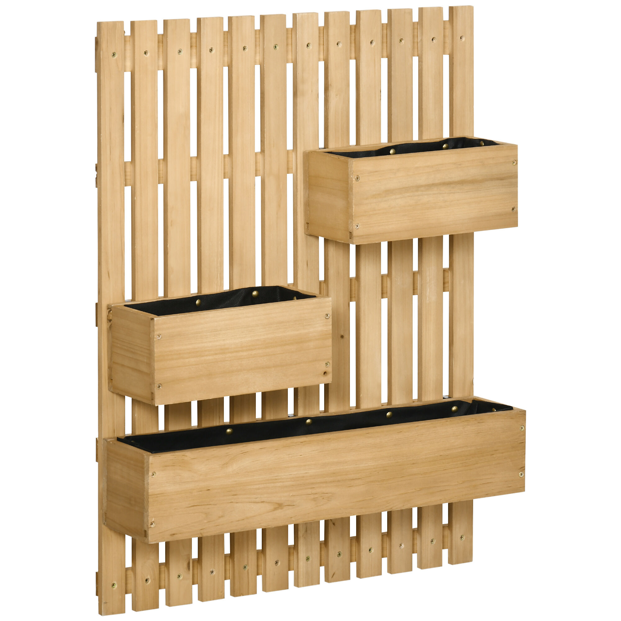 Outsunny Jardinera de Pared con Enrejado Jardinera Vertical de Madera con 3 Macetas M&oacute;viles y Orificio de Drenaje para Jard&iacute;n Terraza Patio 60x16x80 cm Natural, , large Imagen numero 1