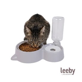 Leeby Comedero y Dispensador de Agua 2 en 1 Acero Inoxidable Gris para gatos