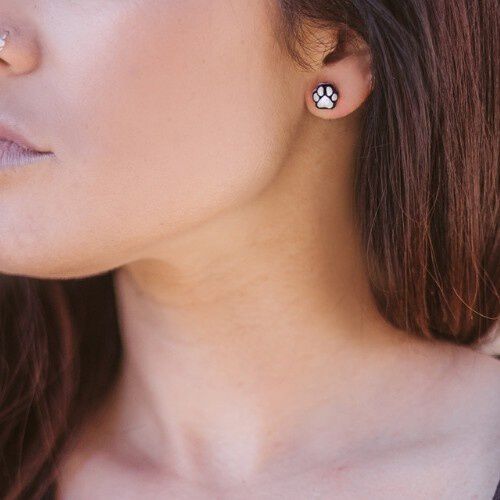 Seron pendientes peque&ntilde;os con huella plateados , , large Imagen numero 2