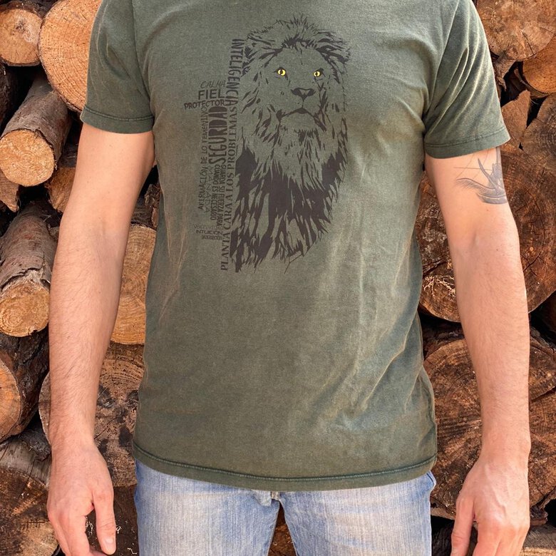 Camiseta para hombre Animal Totem león color verde, , large image number null