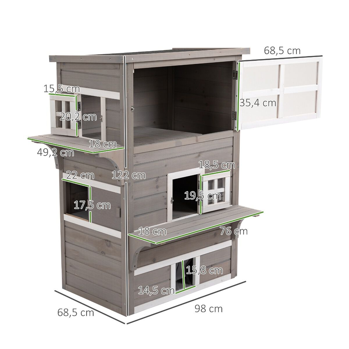 PawHut Caseta De Madera para gatos, , large Imagen numero 3