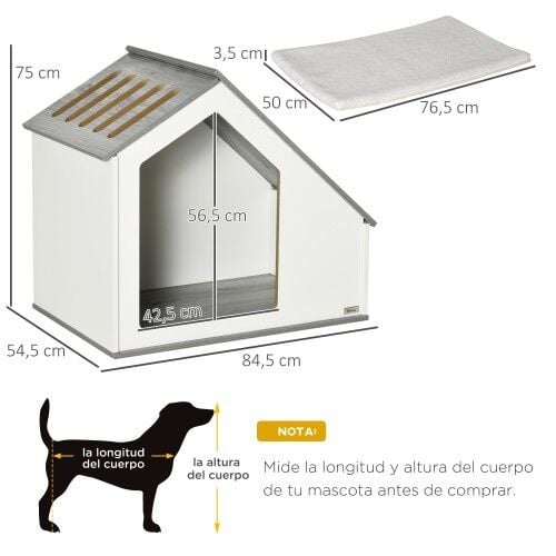 PawHut caseta interior de madera blanco para perros, , large Imagen numero 3