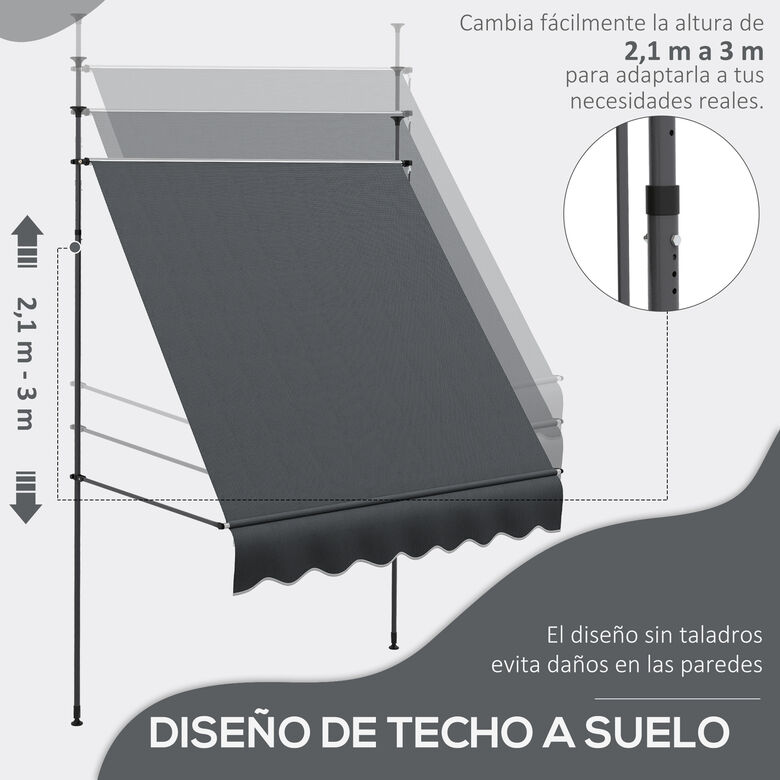 Outsunny Toldo Manual Retráctil Con Manivela Gris Oscuro Para Jardín thumbnail