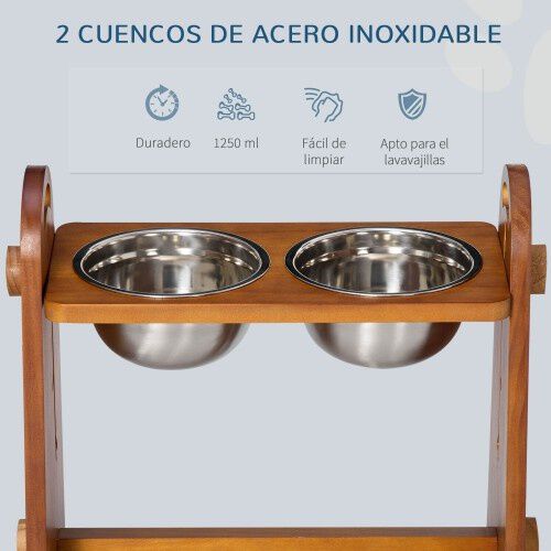 PawHut comedero elevado 2 platos marr&oacute;n para perros, , large Imagen numero 5