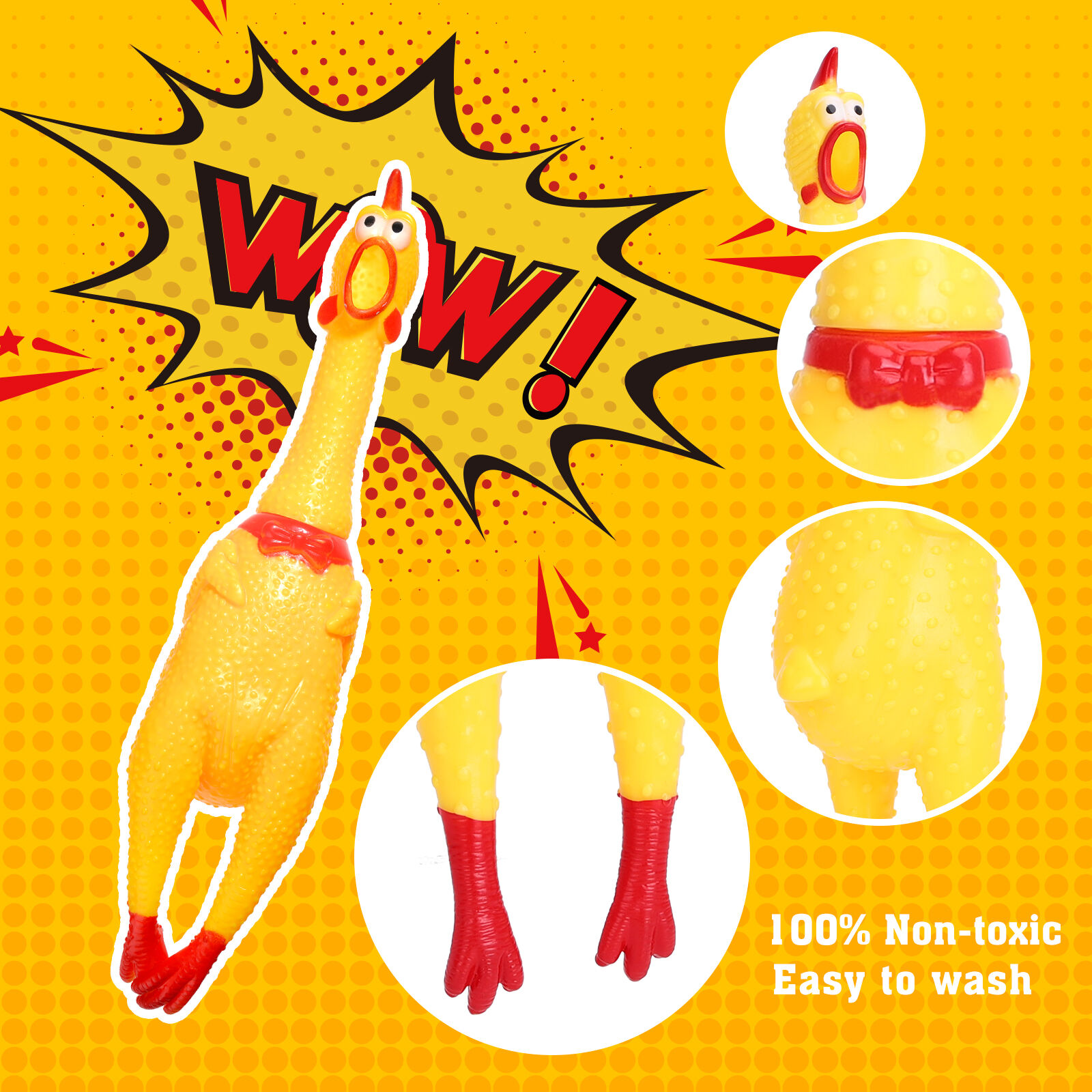 Nobleza - Juguete de goma para perros, pollo gritando amarillo, juguete peque&ntilde;o de descompresi&oacute;n chirriante para limpiar los dientes, , large Imagen numero 2