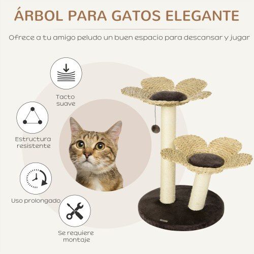 PawHut poste rascador de sisal mediano marr&oacute;n para gatos, , large Imagen numero 4
