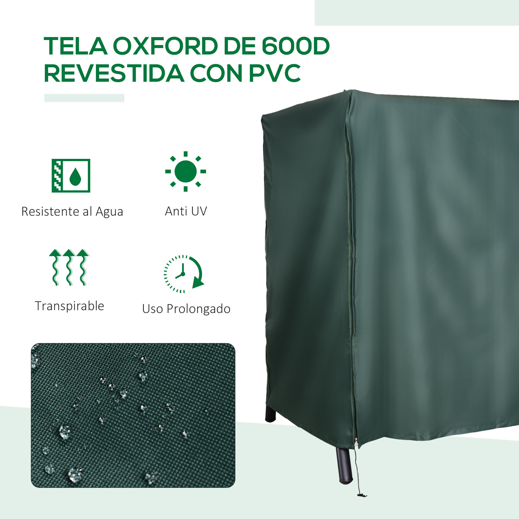 Outsunny Funda para Columpio de Jard&iacute;n con Cremallera Cubierta Muebles para Exterior Ideal Columpios 177x114x152cm Verde Oscuro, , large Imagen numero 4