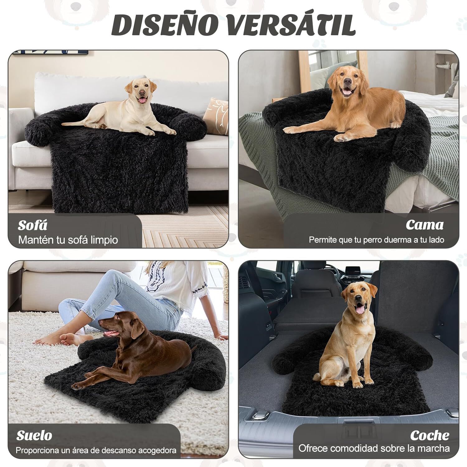 COSTWAY Funda de Peluche para Perros, Cama Antideslizante con Funda Extra&iacute;ble Lavable/Cuello Acolchado Suave, Tapete de Felpa para Perros (112 x 101 x 18 cm, Negro Gris&aacute;ceo), , large Imagen numero 5