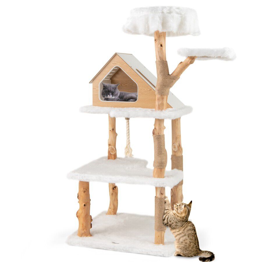 COSTWAY &Aacute;rbol para Gatos de Madera S&oacute;lida de 150 CM, Torre de Gato con 2 Percheros, Condominio, Postes de Jute, Cuerda de Sisal, Centro de Actividades de 5 Capas, Mueble de Escalada para Gatitos de Interior, , large Imagen numero 1