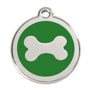 Red dingo Placa identificativa Acero Inoxidable Esmalte Hueso Verde para perros