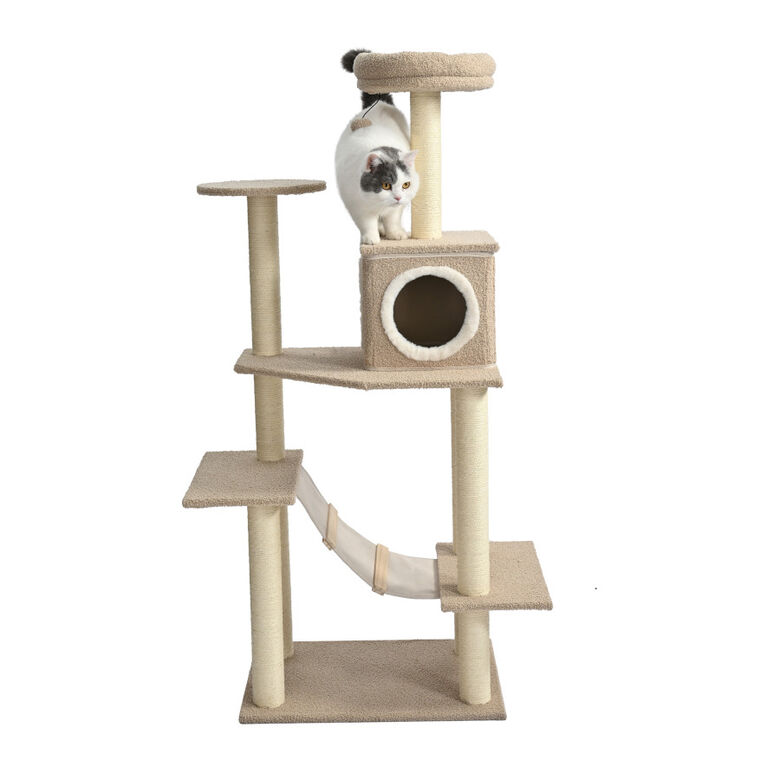 Leeby Boucle Collection Árbol rascador con cama nido y puente para gatos thumbnail
