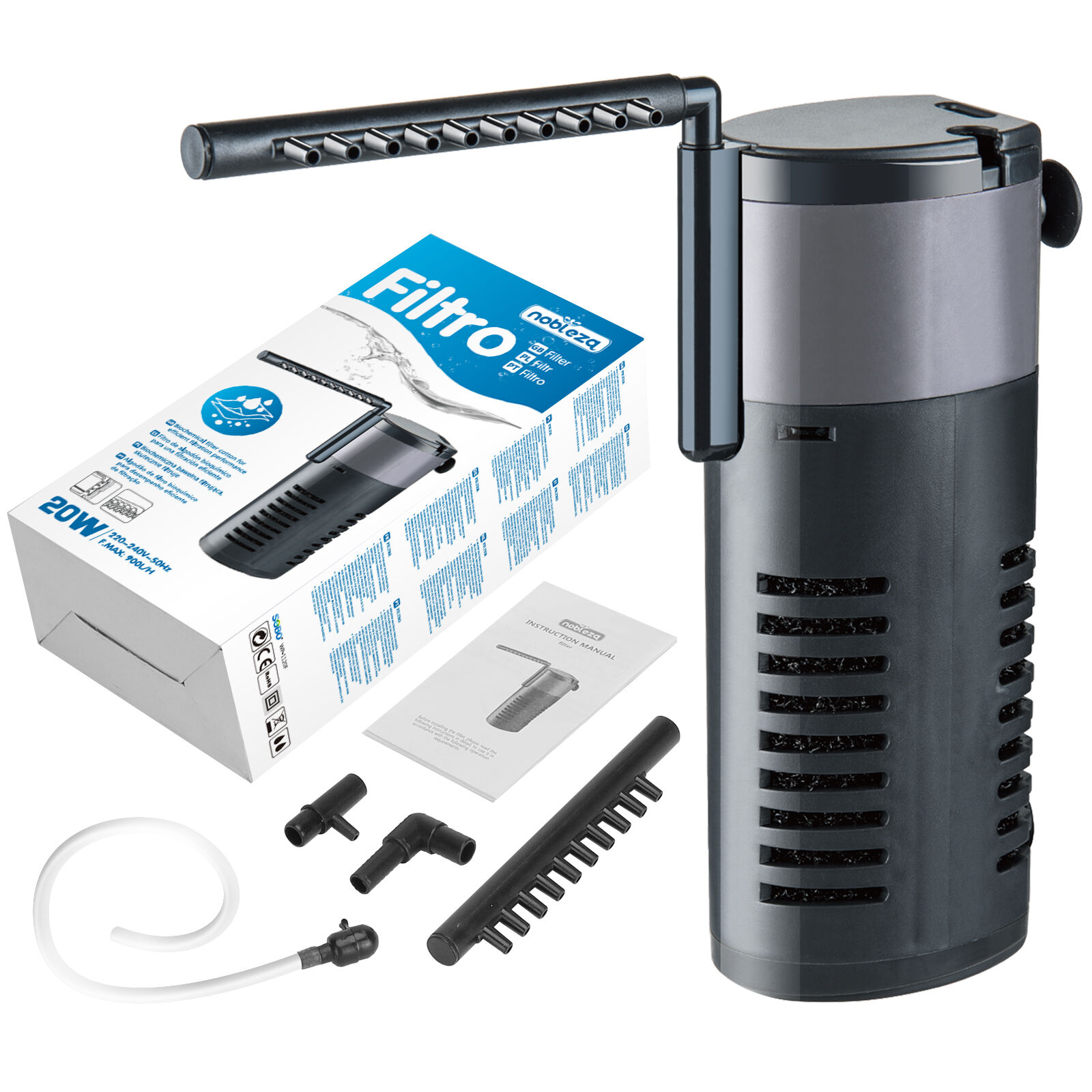 Nobleza - 20w Filtro de acuario interno para agua limpia y saludable, f&aacute;cil de mantener, filtraci&oacute;n mec&aacute;nica, biol&oacute;gica y qu&iacute;mica, varios tama&ntilde;os, , large Imagen numero 1