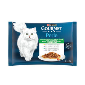 Gourmet Perle Filetes de Carne con Verduras en salsa sobre para gatos