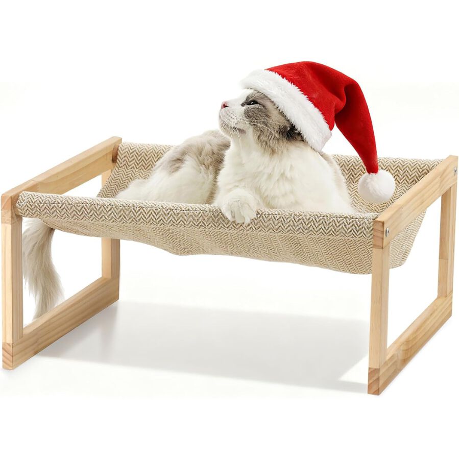 Hamaca Elevada de Pared para Gatos FUKUMARU &ndash; Cama Suspendida de Tela con Estructura de Madera, C&oacute;moda y Ahorra Espacio, , large Imagen numero 1