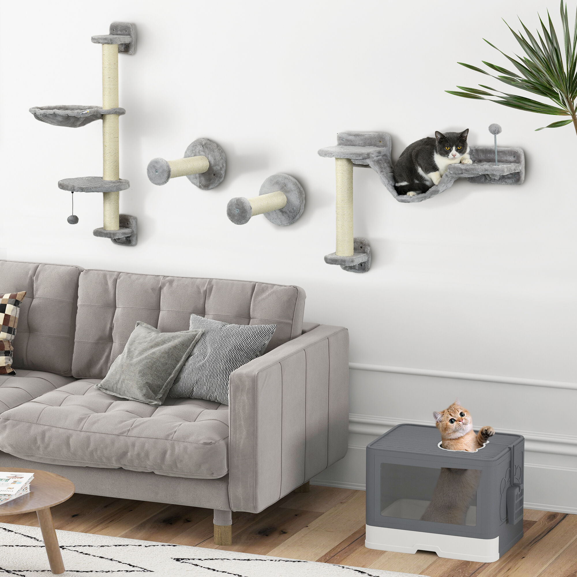 PawHut Conjunto Escalada y Arenero Pared Gris para gatos thumbnail