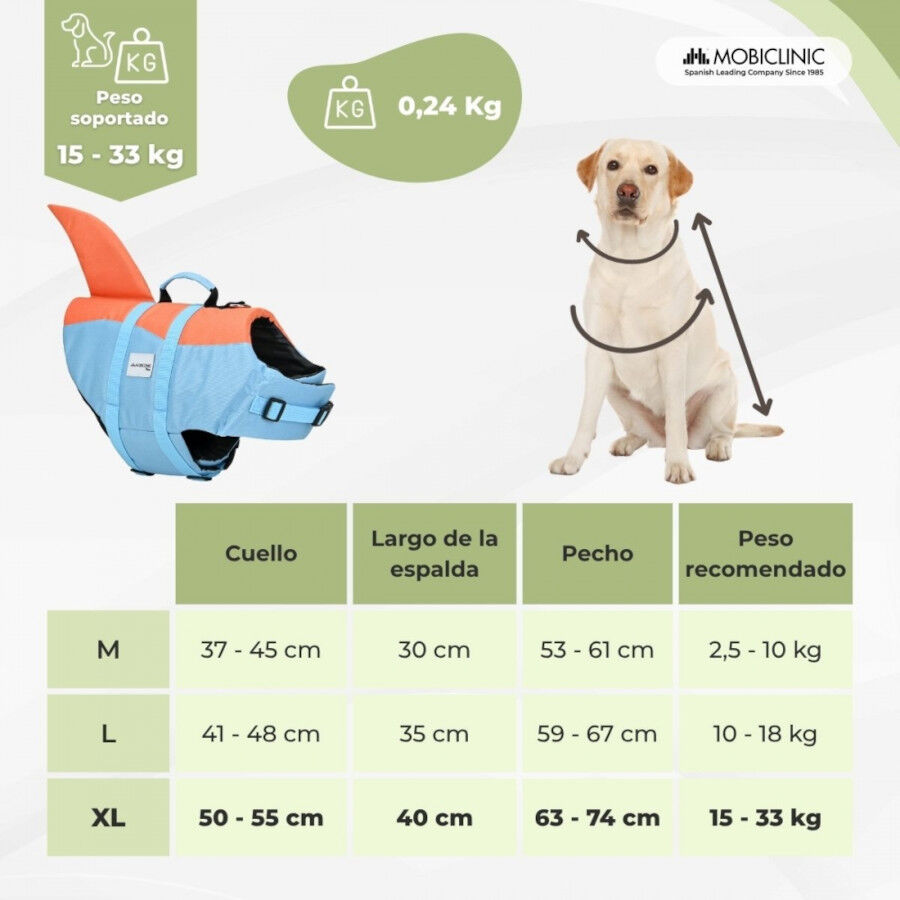 Chaleco salvavidas Mobiclinic para perros Arn&eacute;s ajustable Anilla para correa Asa ligera Aleta decorativa Sharky XL, , large Imagen numero 2