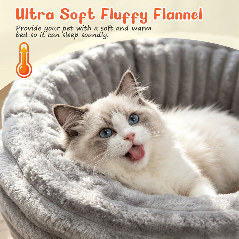 Nobleza Cama Redonda para Gatos y Perros Peque&ntilde;os (55 x 9 cm) - Coj&iacute;n de Franela Jacquard Suave y Mullido, Nido T&eacute;rmico e Antiestr&eacute;s Lavable con Base Antideslizante para Mascotas, Gris, , large Imagen numero 4