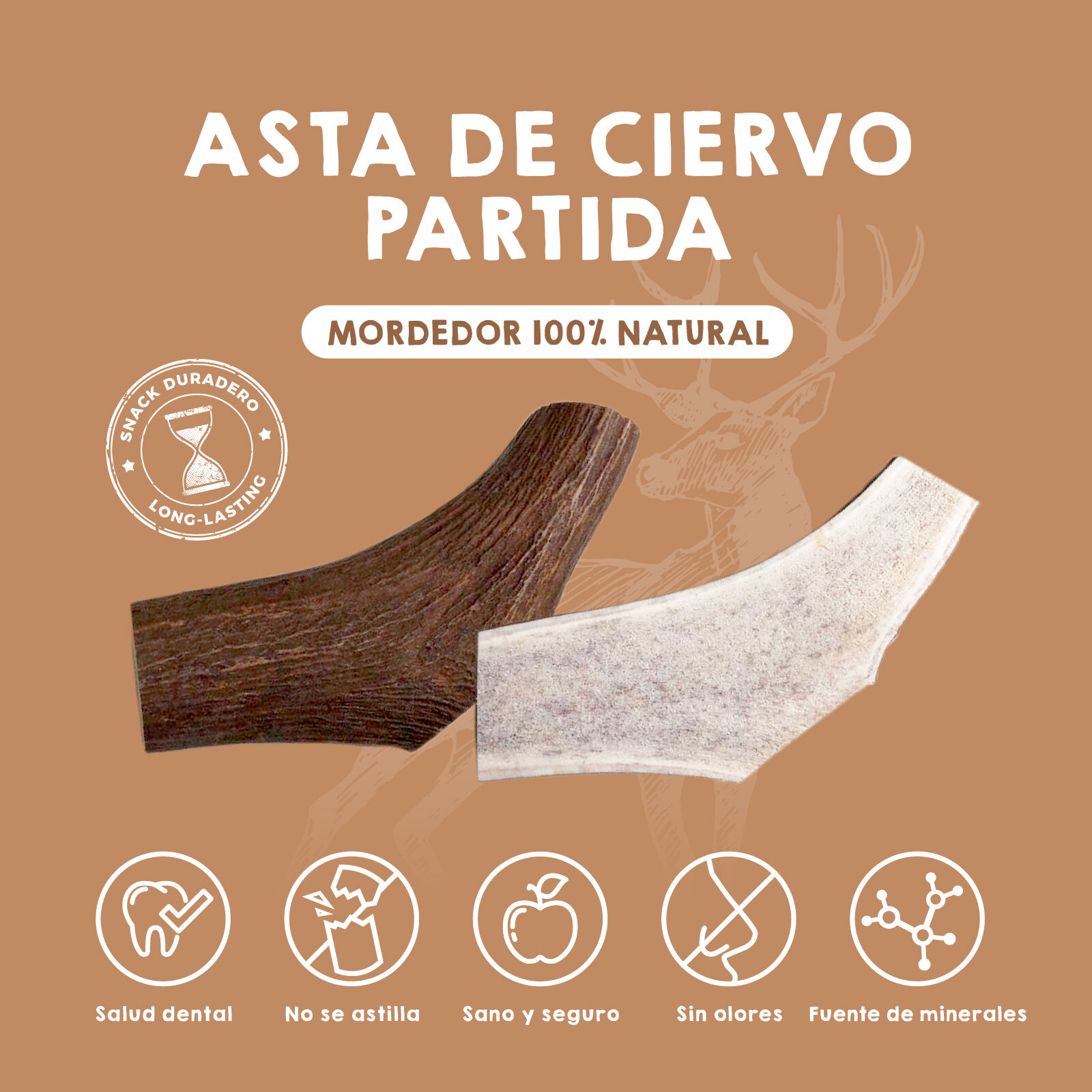 MAIKAI Asta de Ciervo Partida para Perro Pack de 2 - Mordedor Natural para Perros thumbnail