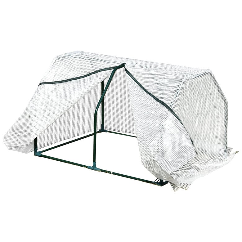 Outsunny Invernadero de Terraza 100x70x60 cm Vivero Casero Pequeño de Jardín con Cremallera para Cultivos Plantas Flores Marco de Acero Cubierta de PE Blanco