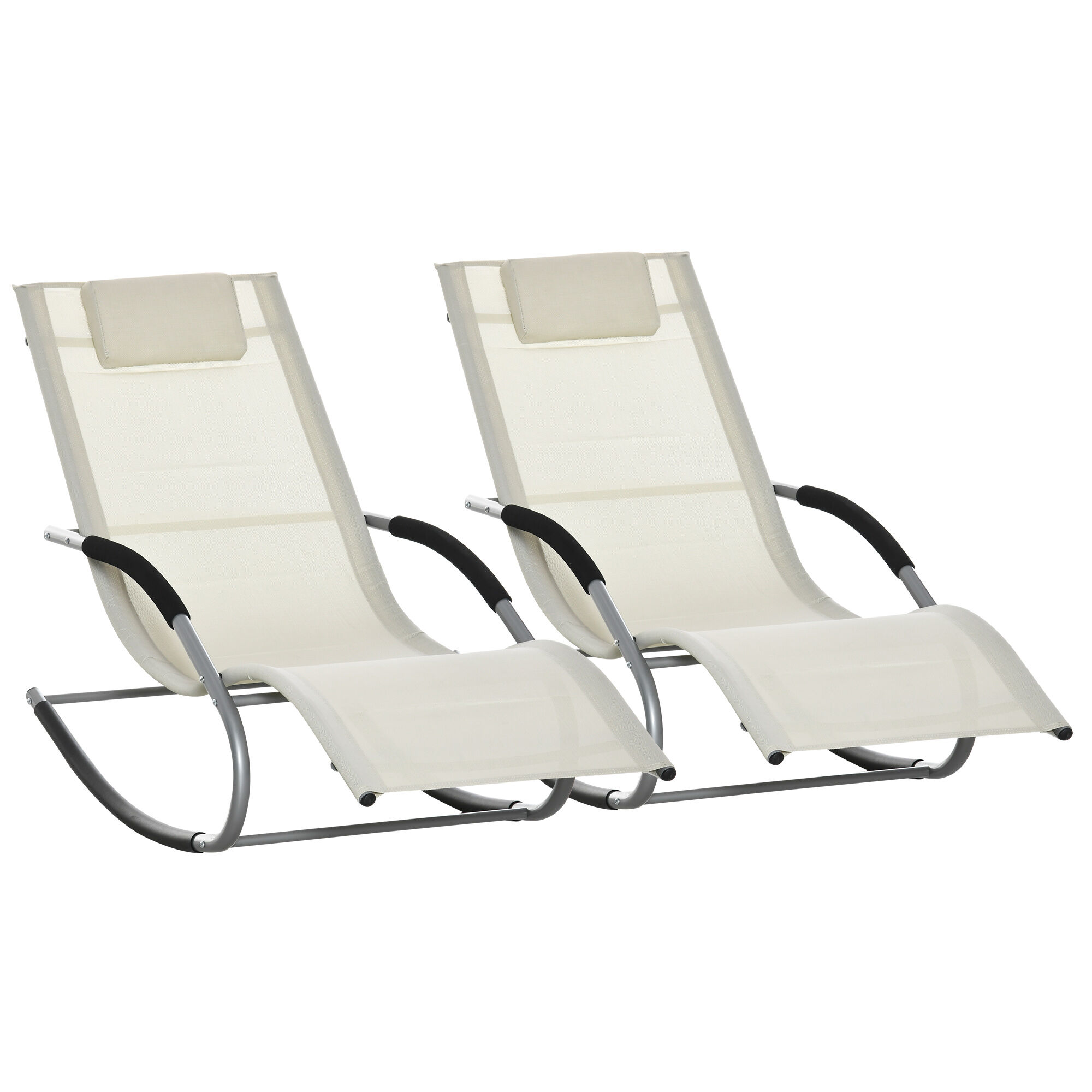 Outsunny Conjunto de 2 Mecedoras para Jard&iacute;n Tumbonas Mecedoras con Reposacabezas Reposabrazos Carga 120 kg para Playa Patio Terraza 63x144x84 cm Beige, , large Imagen numero 1