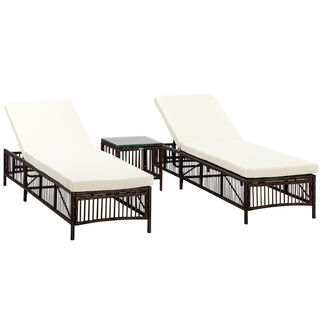 Outsunny Conjunto De 2 Tumbonas De Ratán Con Mesa De Centro Marrón 