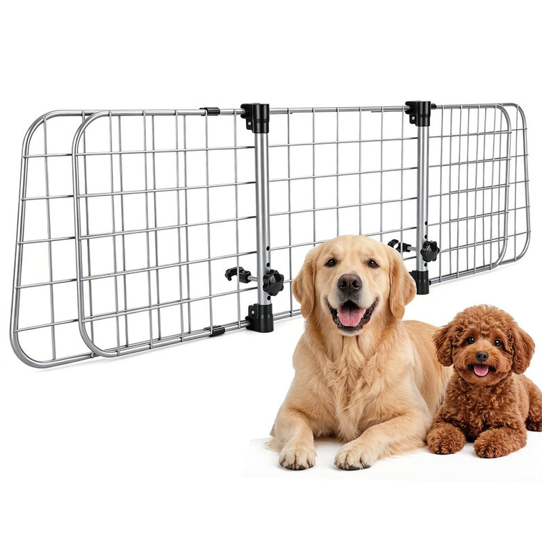 Nobleza Barrera para Perros de Coche – Separador Extensible Universal 96-145×30 cm – Reja de Seguridad de Acero – Instalación sin Herramientas – Para Coches con Reposacabezas – Plata
