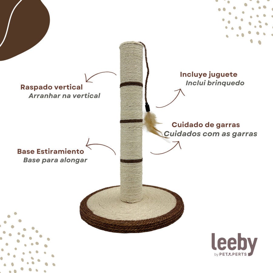 Leeby Isidoro rascador de sisal con juguete marron para gatos thumbnail