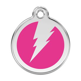 Red Dingo Placa identificativa Acero Inoxidable Esmalte Rayo Rosa Fuerte para perros