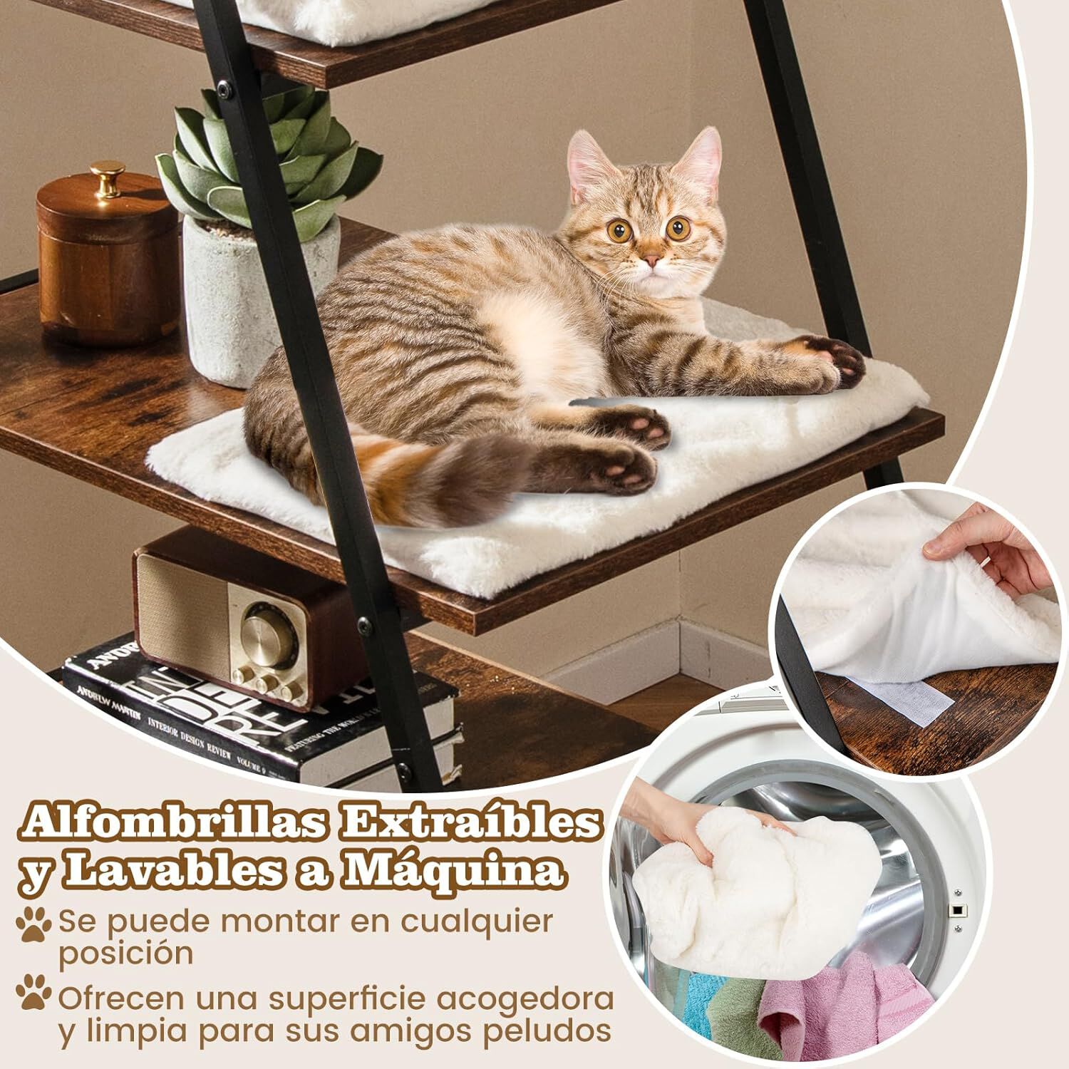 COSTWAY Caja de Arena para Gatos, Mueble de Ba&ntilde;o Oculto para Gatos con Escalera de 5 Niveles, 5 Alfombrillas Extra&iacute;bles y Entrada Lateral, Estante Esquinero Alto, 92,5 x 49 x 149 cm (Industrial), , large Imagen numero 4