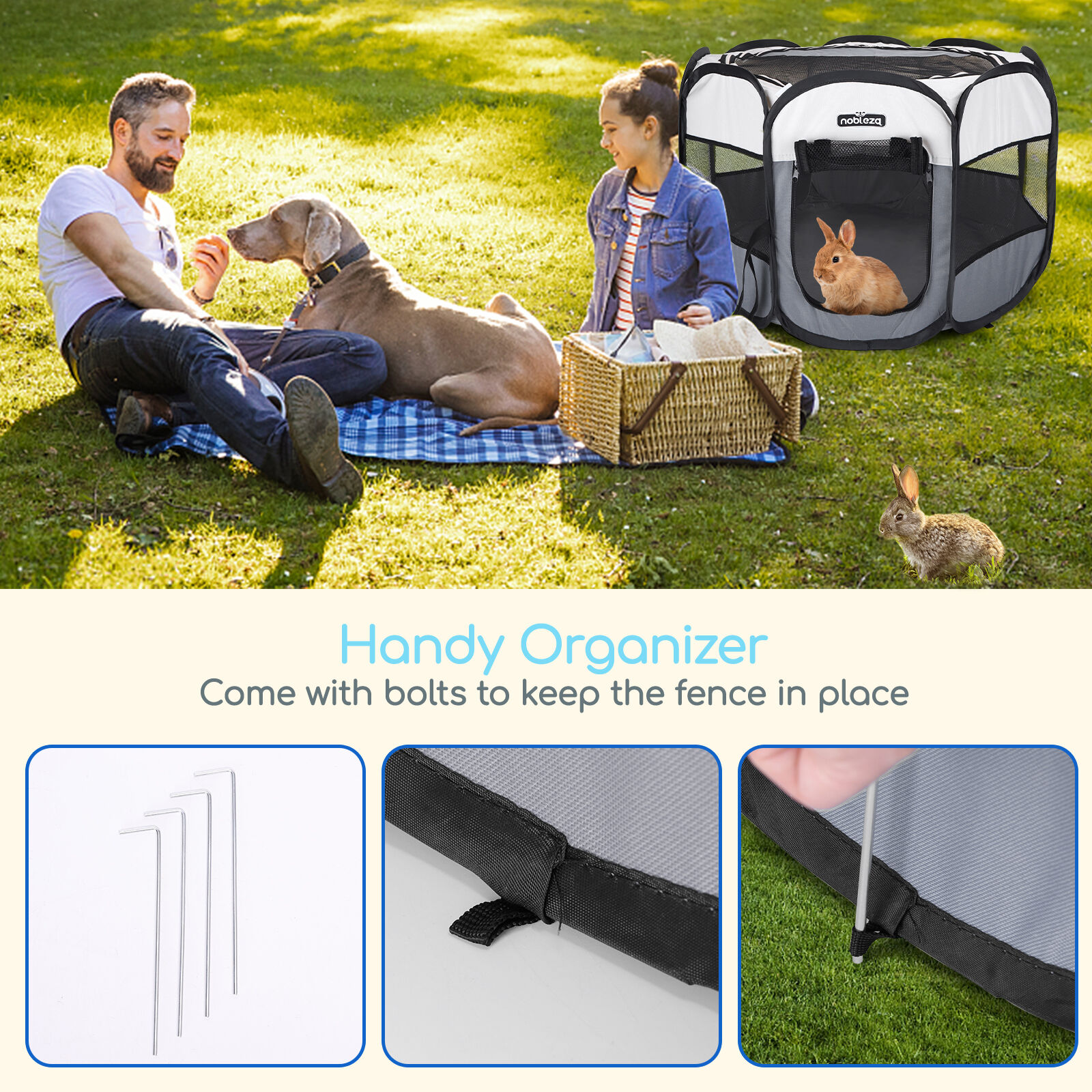 Nobleza - Parque Plegable para Perros, Port&aacute;til Parque para Perros, Impermeable Parque de Juego de Tela Oxford, Jaula Octagonal para Cachorros, Gatos, Perros, Conejos, 92x92x58cm, , large Imagen numero 5