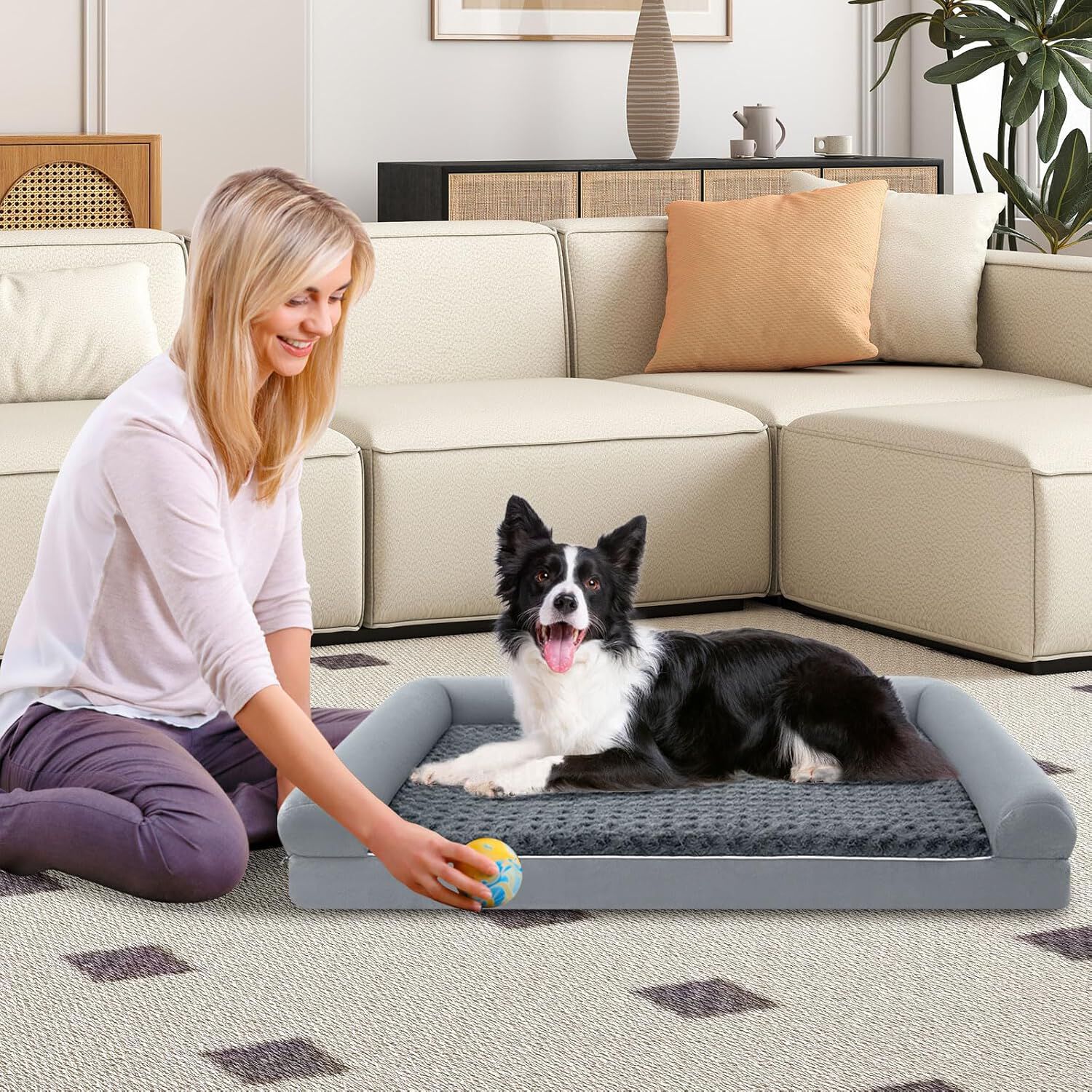 COSTWAY Cama Ortopédica para Perros, Cama Perro Grande con Tejido Interno Impermeable, Sofá para Perros con Funda Extraíble y Lavable, Gris, 135 x 91 x 18 cm (XX-Large) thumbnail