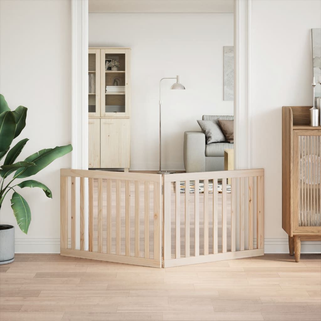 vidaXL Puerta para perros plegable 2 paneles madera de &aacute;lamo 160 cm, , large Imagen numero 8
