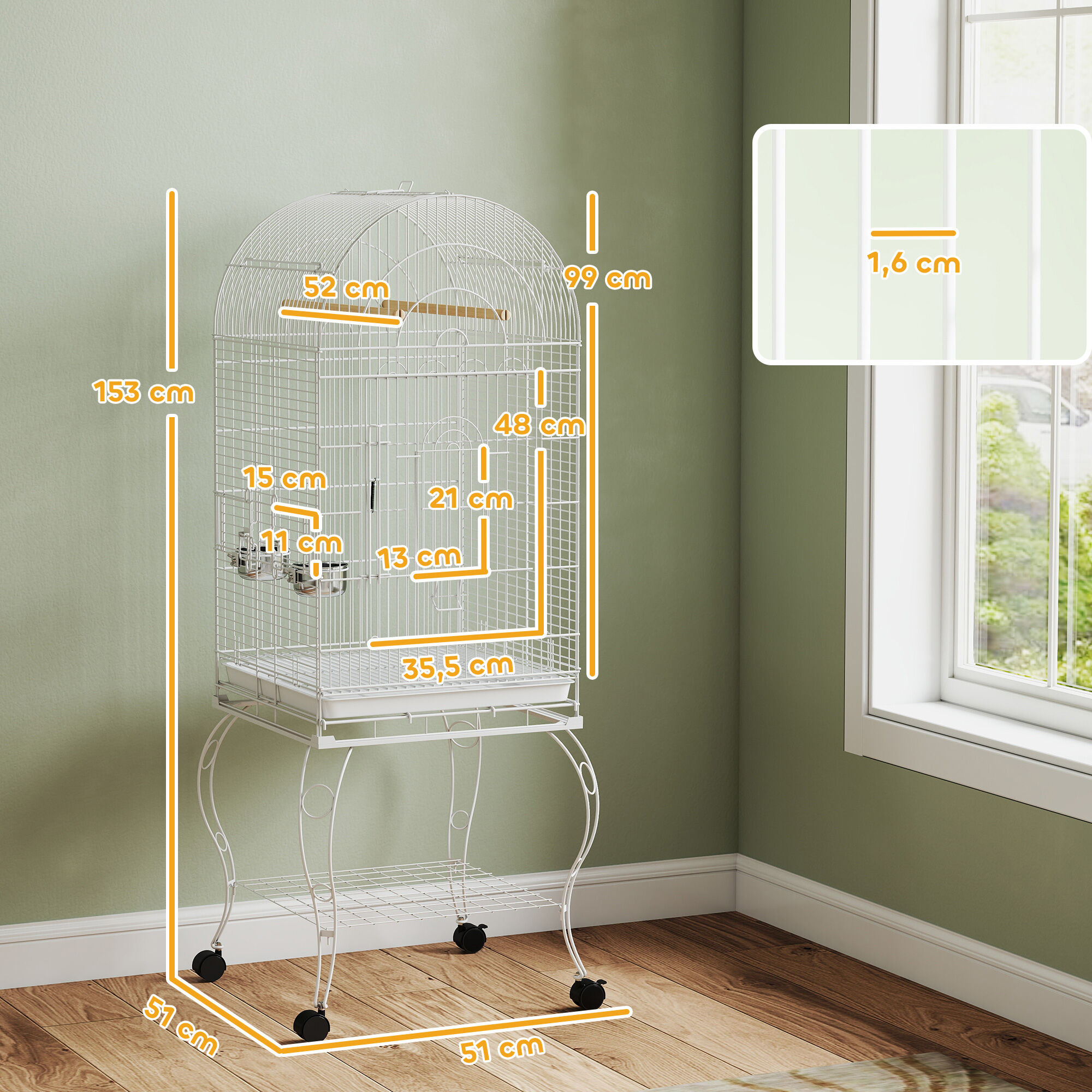 PawHut Jaula para P&aacute;jaros Blanco, , large Imagen numero 3