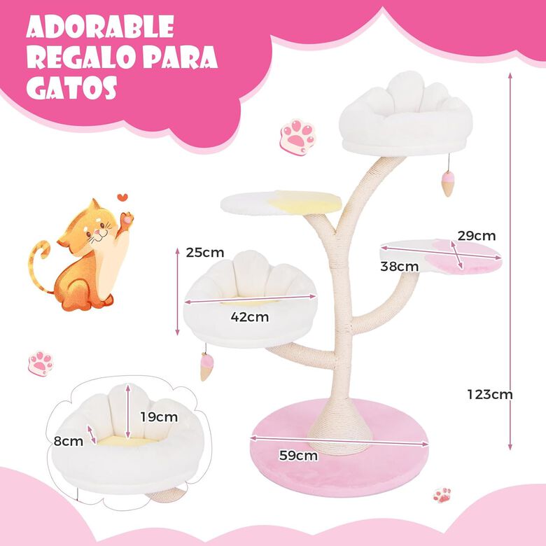 COSTWAY Árbol Rascador con dos plataformas blanco y rosa para Gatos thumbnail