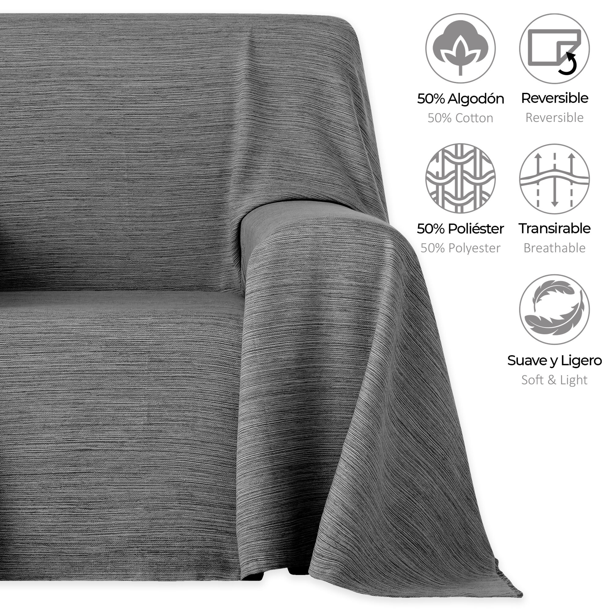 Pack 2 Unidades Plaid Multiusos Modelo Trama 230x260 cm Gris Oscuro, , large Imagen numero 2