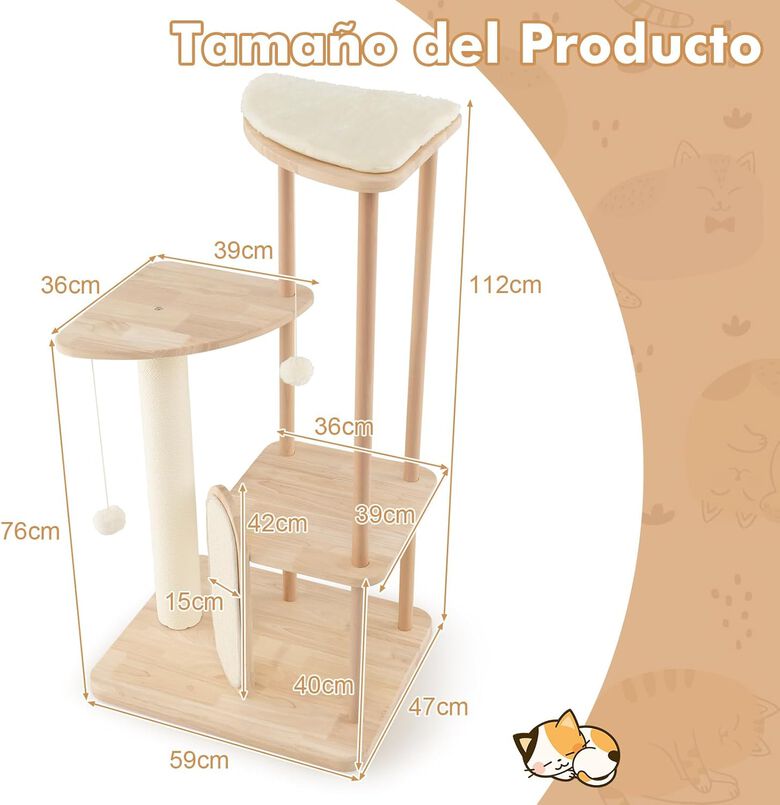 COSTWAY Árbol rascador con centro de actividades minimalista para Gatos thumbnail