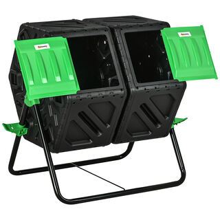 Outsunny Compostador Negro de doble cámara para jardín