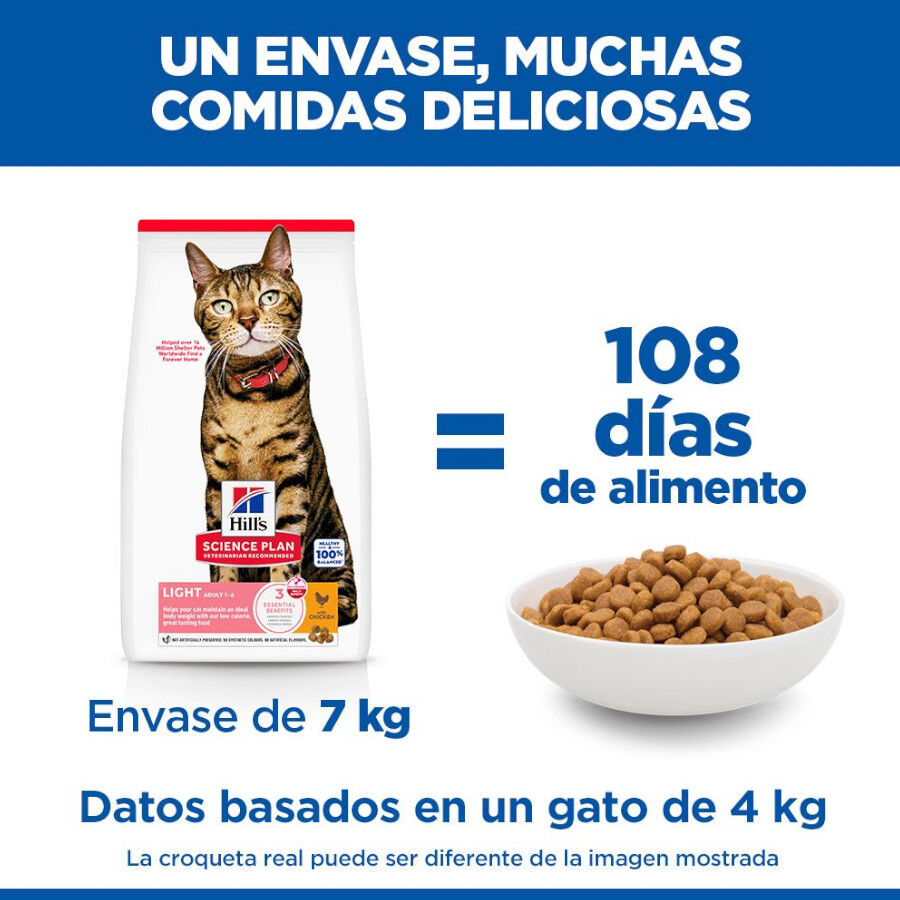 7 kg Hill's Science Plan Light Adult Pollo pienso para gatos, , large Imagen numero 6